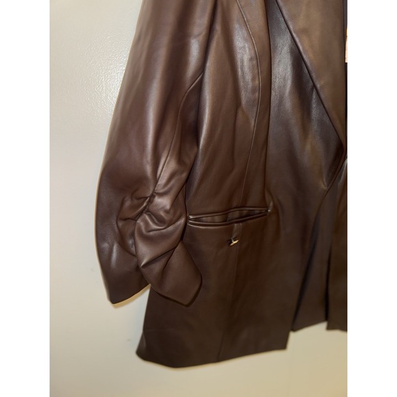 T-Tahari Vegan Leather Ruched Sleeve Blazer Size 14 - Picture 13 of 15